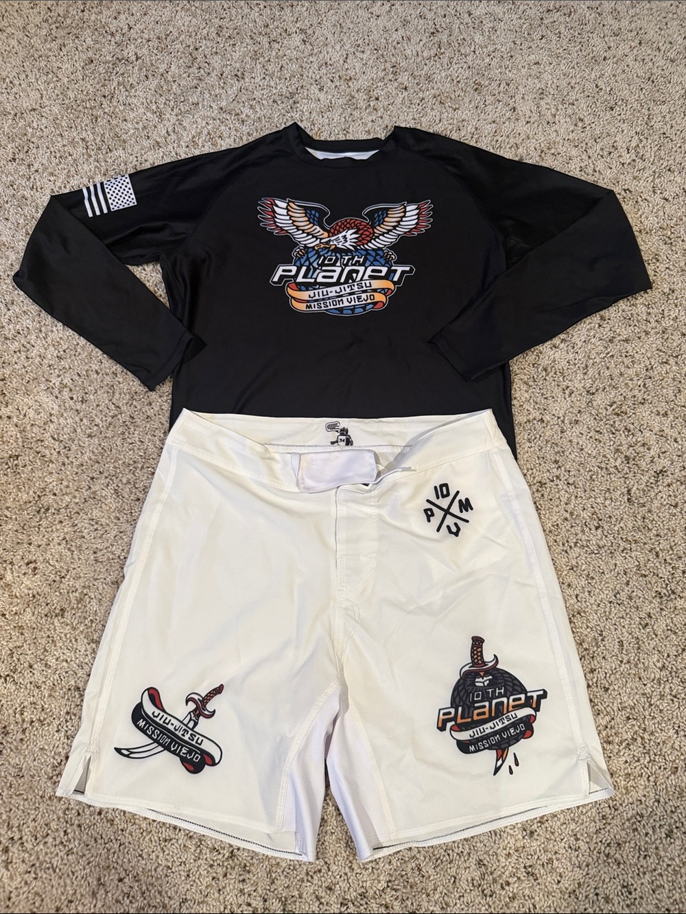 10th Planet Jiu-Jitsu Rash Guard and Fight Shorts - Black & White
